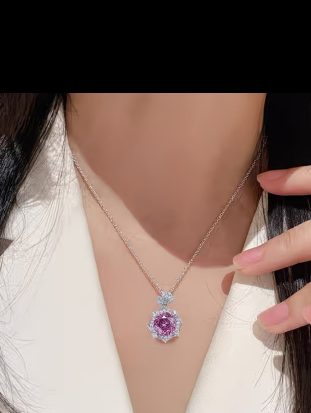 Stuffed Travel Jewelry Set w/ S925 Silver Pink Moissannite Necklace & Earrings - Picture 9 of 10